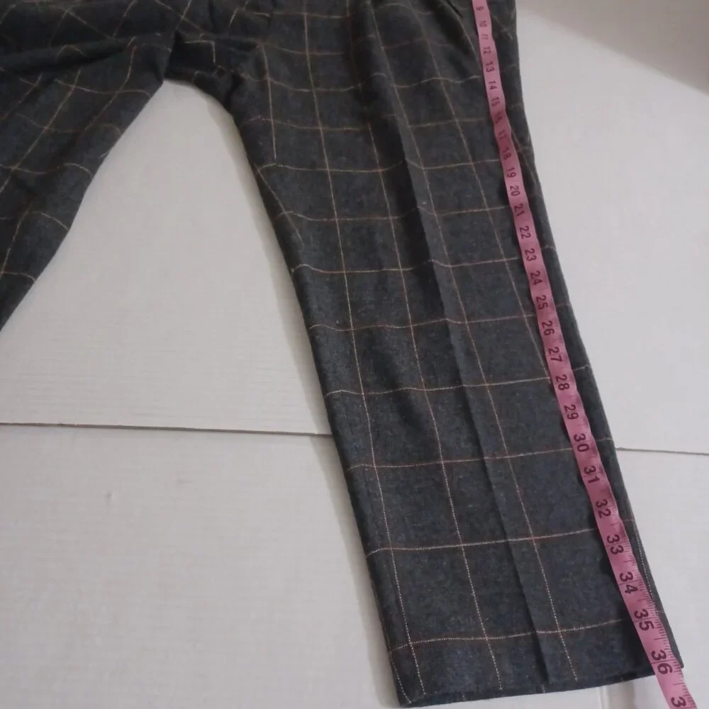 ASOS DESIGN WOOL BLEND PLEATED TAPERED LEG WINDOWPANE PLAID PANTS SIZE 34×30
